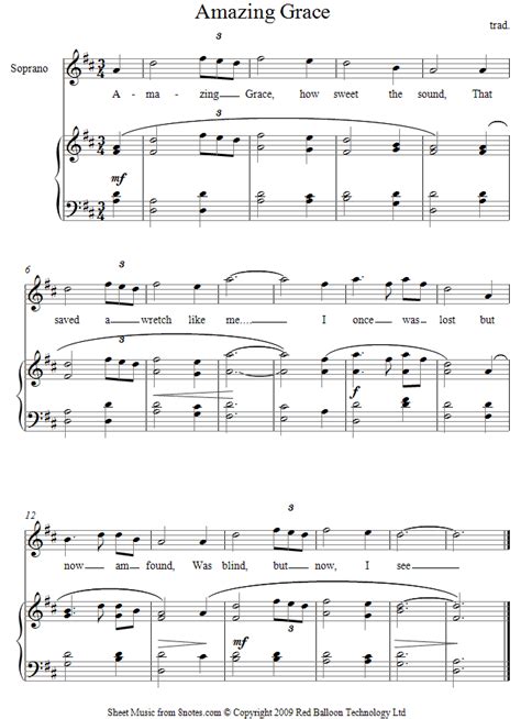 Amazing Grace sheet music for Voice   8notes.com