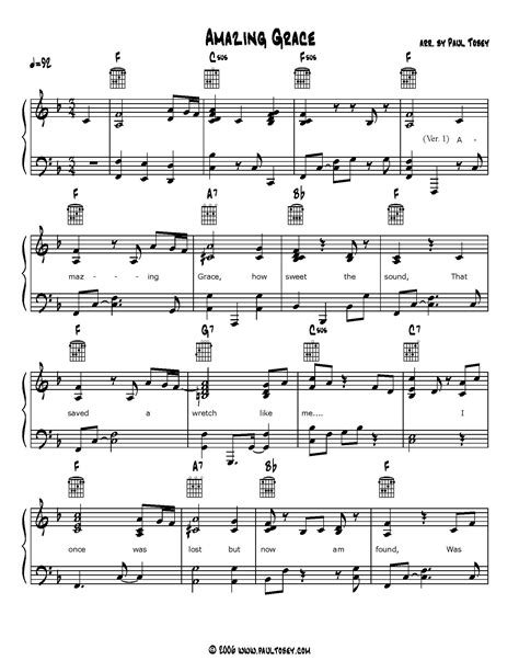 Amazing Grace Sheet Music PDF Piano & Guitar   Paul Tobey