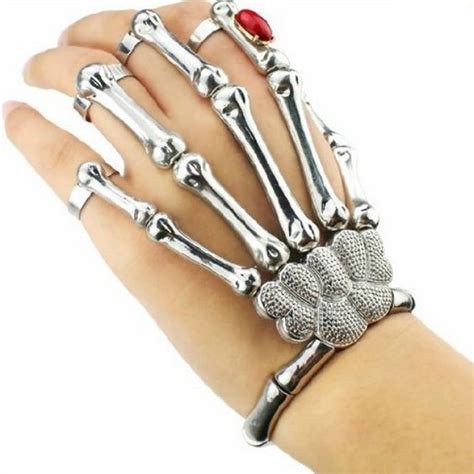 Amazon.com: Silver Cool Punk Rock Skeleton Skull Hand Bone ...