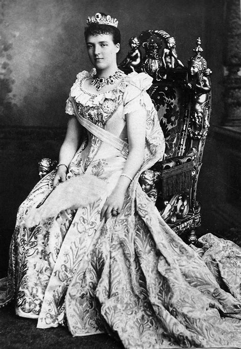Amélie d Orléans, Queen of Portugal seated wearing court ...