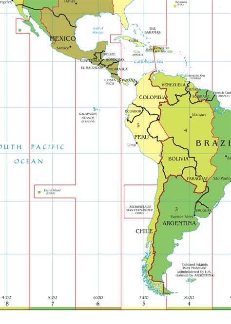 América Central Zonas de Tempo Mapa | 1blueplanet.com