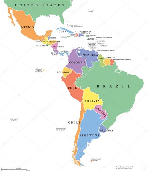 America Latina singolo afferma mappa politica — Vettoriali ...