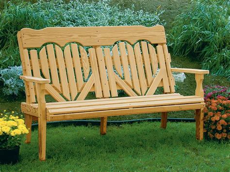 Amish Pine High Back Heart Outdoor Wood Bench