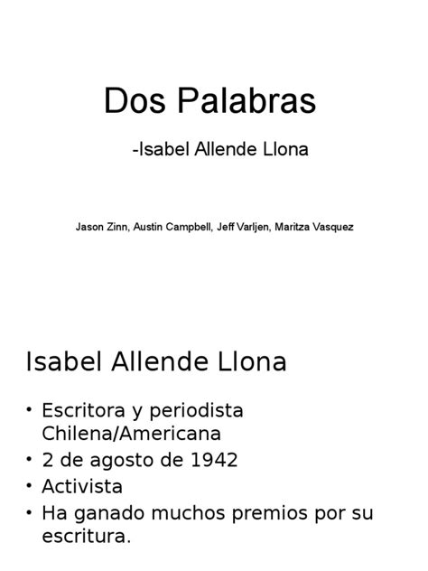 Análisis Del Cuento Dos Palabras Isabel Allende