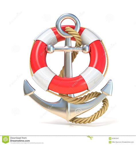 Anchor, Lifebuoy And Rope. 3D Render Stock Illustration ...