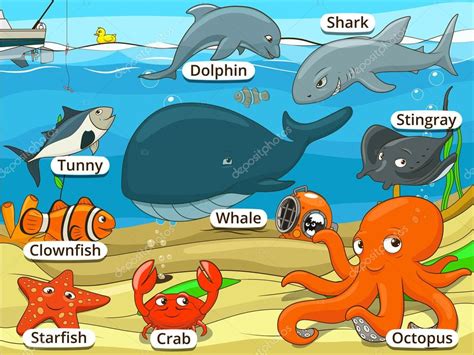 Animales bajo el agua y peces con dibujos animados de ...