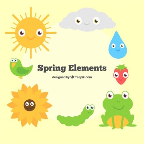 Animales de primavera de dibujos animados y elementos de ...