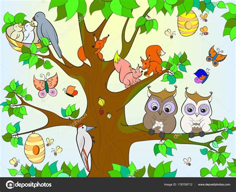 Animales y pájaros que viven en el árbol para colorear ...