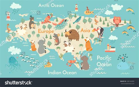 Animals World Map Eurasia Eurasia Map Stock Vector ...