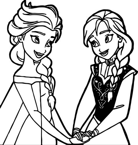Anna Elsa Holding Hands Coloring Page | Wecoloringpage.com