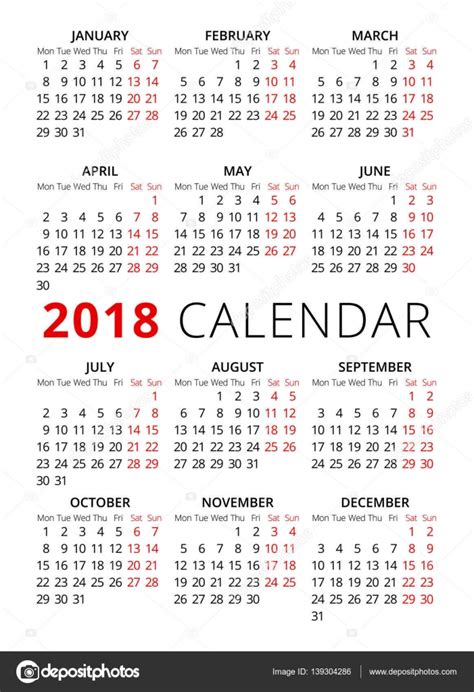 año 2018 estilo simple texto calendario La semana empieza