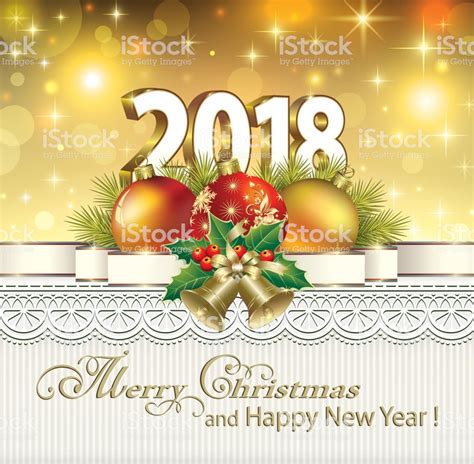 Año Nuevo 2018 Tarjeta De Navidad Con Bolas Y Campanas ...