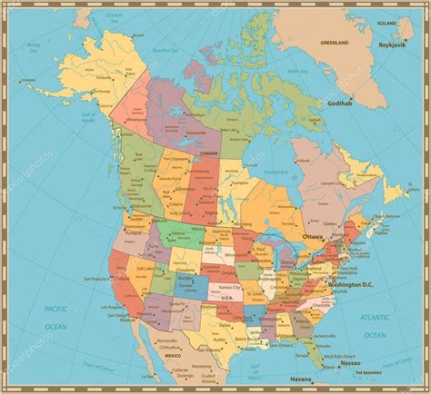 Antiguo mapa político de color vintage de Estados Unidos y ...