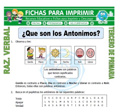 Antonimos En Espanol Para Ninos | www.imagenesmy.com