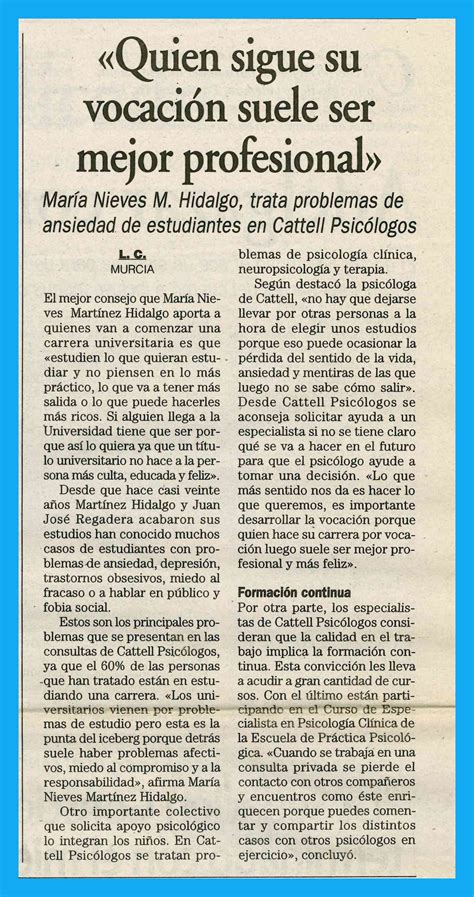 Apariciones en Prensa   Cattell Psicólogos Murcia