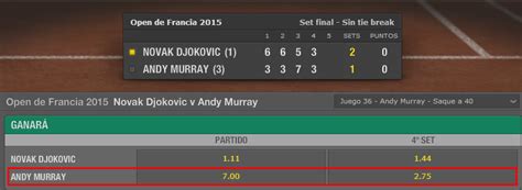 Apuesta tenis: Roland Garros   Djokovic N.  Srb  vs Murray ...