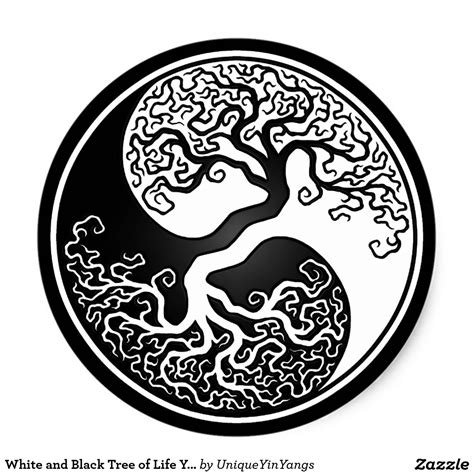 Arbre de la vie blanc et noir Yin Yang Sticker Rond | yin ...