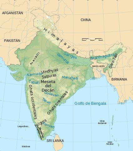 Archivo:India physical map es.svg   Wikipedia, la ...