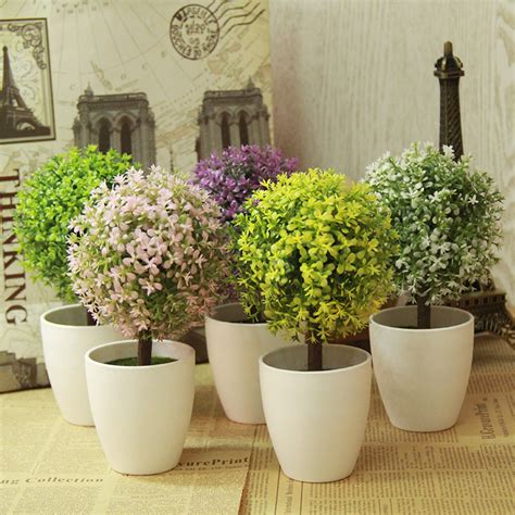 Artificial Topiary Tree & Ball Plants In Pot Colorful Fake ...