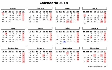 Así será el calendario laboral de 2018