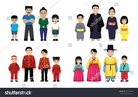 Asian Families Set Cartoon Vector Illustration   376732849 ...