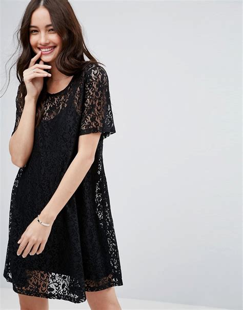 ASOS Mini Lace T Shirt Dress   Black | Dresslover UK