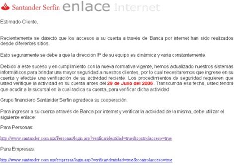 Ataque phishing al Banco Santander Mexicano, Santander Serfín.