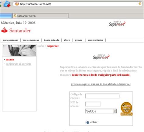 Ataque phishing al Banco Santander Mexicano, Santander Serfín.