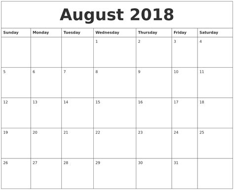 August 2018 Word Calendar