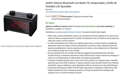 Aukey SK M37, Altavoz Bluetooth con reloj y radio FM.