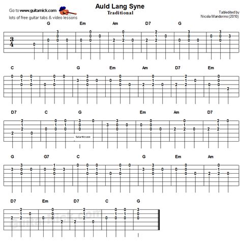 Auld Lang Syne: easy guitar tablature | Guitar | Pinterest ...