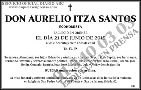 Aurelio Itza Santos | Esquelas en ABC
