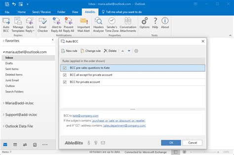 Auto BCC in Outlook 2016, 2013 2007 with simple rules
