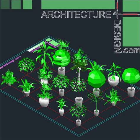 Autocad 3d trees and shrubs models  DWG file ...