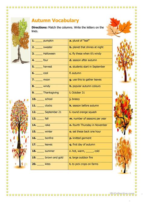 Autumn Vocabulary worksheet   Free ESL printable ...