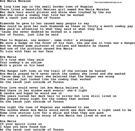 Ava Maria Morales, by Marty Robbins   lyrics