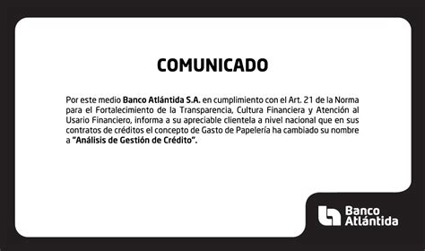 Aviso Importante para el Usuario Financiero | Banco Atlántida