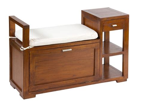 Banco baúl de madera con cajón y estantes   Pies de cama