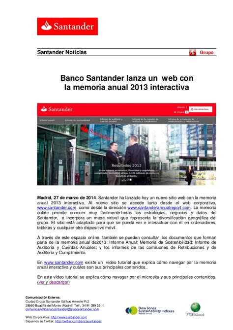Banco Santander lanza un web con la memoria anual 2013 ...