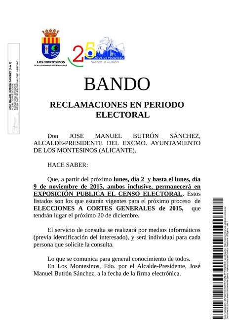 BANDO RECLAMACIONES EN PERÍODO ELECTORAL AL CENSO ...