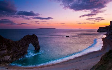 Beach landscape pebbles sunset rock evening widescreen ...