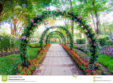 Beautiful Flower Arches With Walkway In Ornamental Plants ...