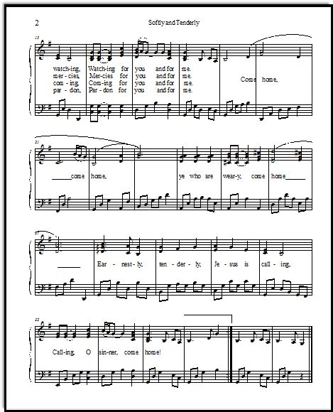 Beautiful Free Hymn Sheet Music, Softly and Tenderly Jesus ...