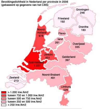 Befolkningstäthet av Nederländernas provinser.