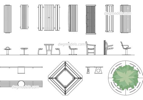 Benches DWG, free CAD Blocks download