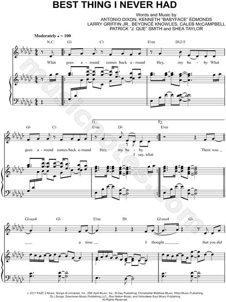 Beyoncé  Best Thing I Never Had  Sheet Music in Gb Major ...