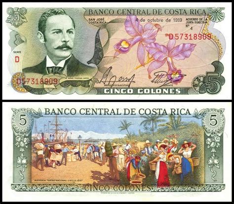 Billete 5 Colones, Costa Rica 1989 Unc P 236   $ 30.00 en ...