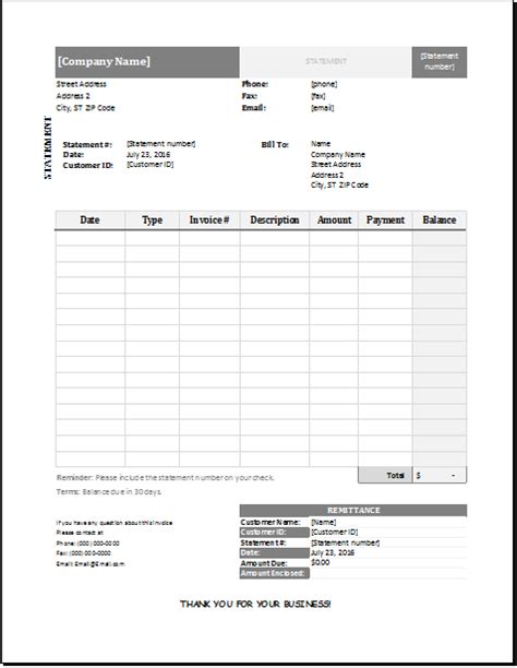 Billing Statement Template | EXCEL INVOICE TEMPLATES