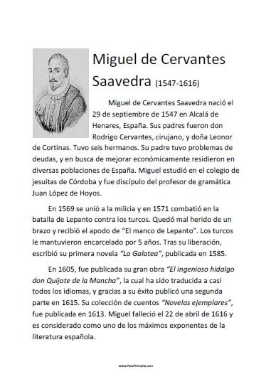 Biografía Corta de Miguel de Cervantes   Para Imprimir ...