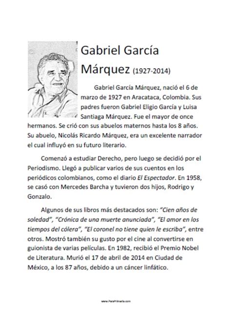 Biografía de Gabriel García Márquez   Para Primaria ...
